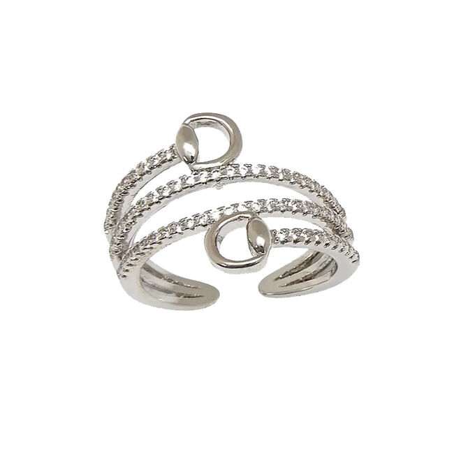 AWST International Rhodium Spiral Rhinestones & Snaffle Bit Adjustable Ring image number null