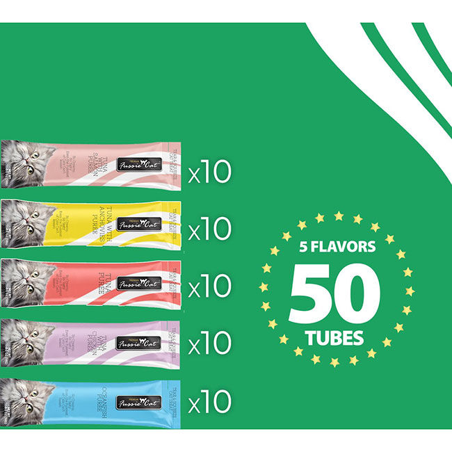 Fussie Cat Puree Treat 5-Flavor Variety Pack - Tuna - 50 Count image number null