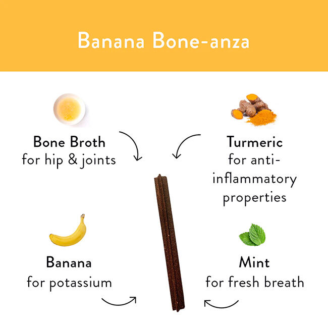Shameless Pets Dental Stick Dog Treats - Banana Bone-anza with Real Banana & Chicken Bone Broth - 7.2 oz image number null