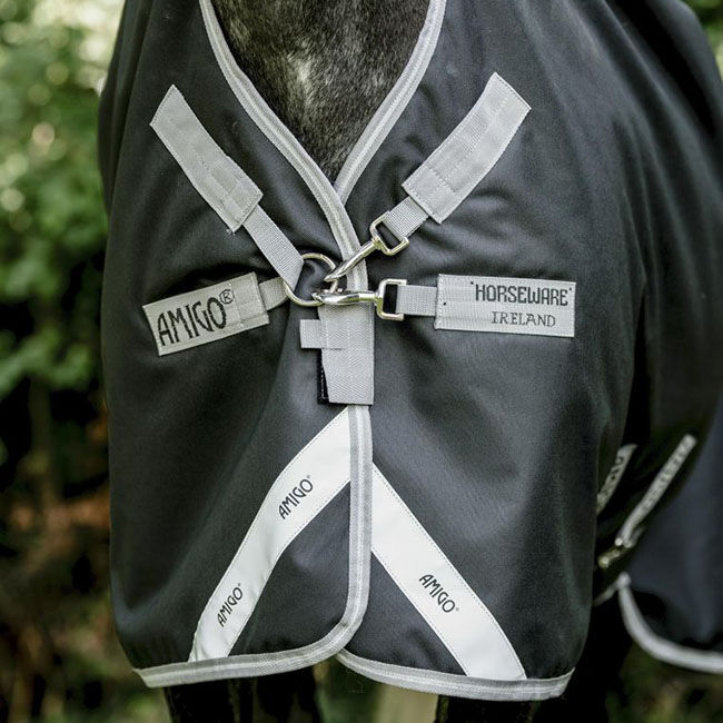 Horseware Amigo 12 Wug Turnout (0g Light) - Black/Titanium Grey & Silver image number null