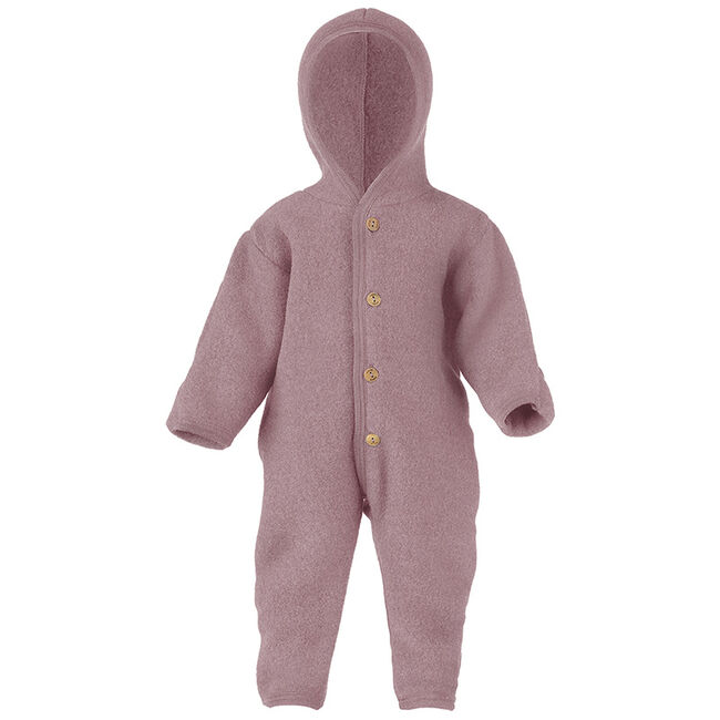 Engel Baby 100% Merino Wool Fleece Hooded Suit with Wooden Buttons - Rosewood Melange image number null