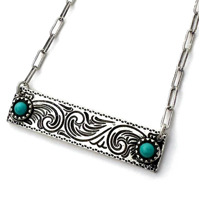 Wyo-Horse Western Etched Turquoise Bar Necklace - Silver image number null