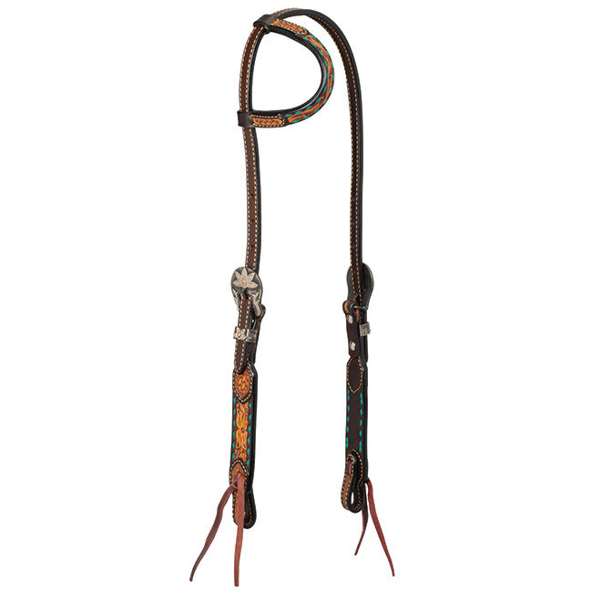 Weaver Equine Turquoise Cross Floral Buckstitch 5/8" Sliding Ear Headstall image number null
