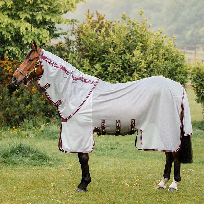 Horseware Amigo Bug Buster Plus Fly Sheet with No-Fly Zone (No Fill) - Silver/Burgundy image number null