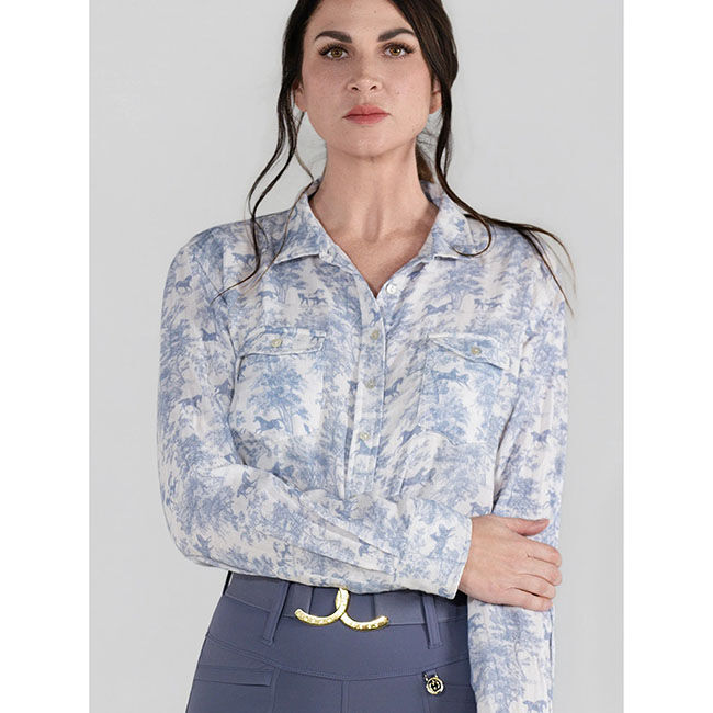 Dapplebay Women's Equestrian Toile Breezy Button Up Top - Moonrise image number null
