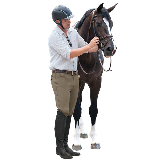 Ovation Men's EuroWeave Front Zip 4-Pocket Knee Patch Breech - Light Tan image number null