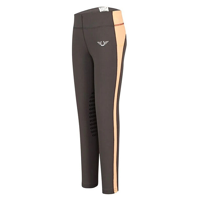 TuffRider Kids' Ventilated Schooling Tight - Charcoal/Neon Peach image number null