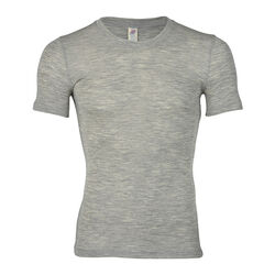 Engel Men's Wool/Silk Blend Short-Sleeved Shirt - Light Grey Melange