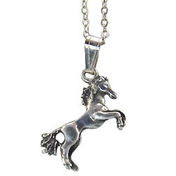 Finishing Touch of Kentucky Necklace - Rearing Fluffy Tail Horse - Retro Silver