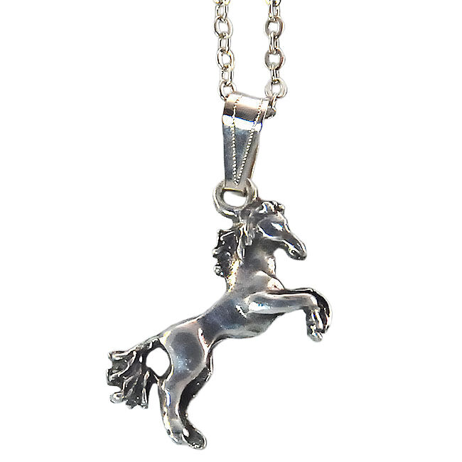 Finishing Touch of Kentucky Necklace - Rearing Fluffy Tail Horse - Retro Silver image number null