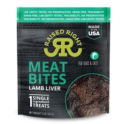 Raised Right Pets Single Ingredient Meat Bites for Dogs & Cats - Lamb Liver - 5 oz