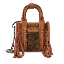 Wrangler Cowhide Mini Fringe Tote Keychain Bag - Brown