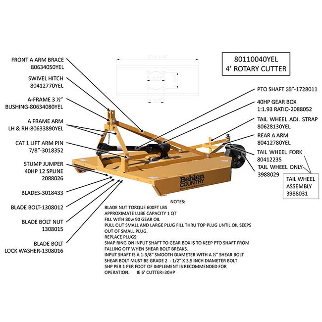 Behlen Country 4' Medium Duty Rotary Cutter image number null