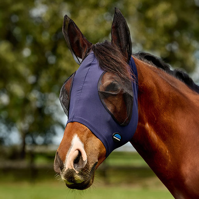 WeatherBeeta ComFiTec Deluxe Stretch Fly Mask with Ears - Navy/Black image number null