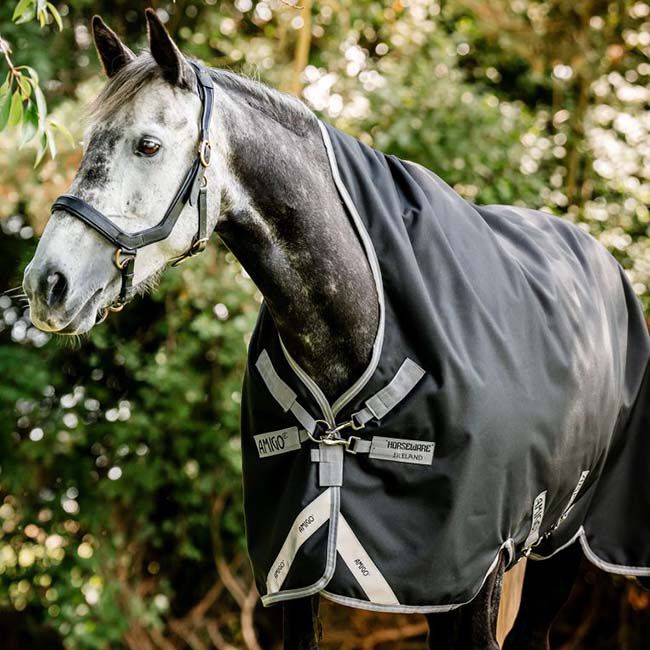 Horseware Amigo 12 Wug Turnout (0g Light) - Black/Titanium Grey & Silver image number null