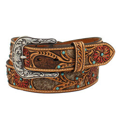 Ariat Women's Western Belt with Calf Hair Underlay - Tooled Flowers