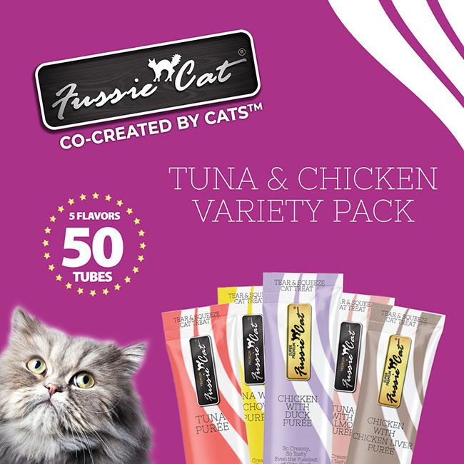 Fussie Cat Puree Treat 5-Flavor Variety Pack - Tuna & Chicken - 50 Count image number null