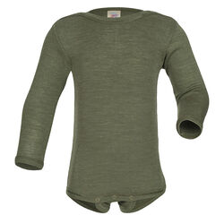 Engel Baby Wool/Silk Blend Long-Sleeve Bodysuit - Olive