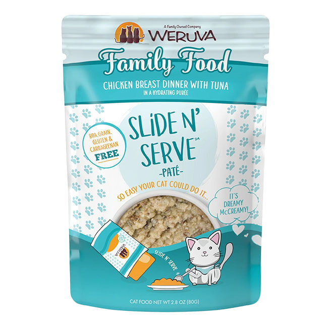 Weruva Cat Slide N' Serve Pat&eacute; - Family Food - Chicken Breast Dinner with Tuna in a Hydrating Pur&eacute;e - 2.8 oz image number null