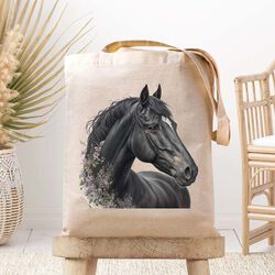 Dark Horse Dream Designs Canvas Tote Bag - Elegant Bay Horse