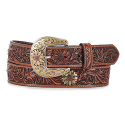 Ariat Women's Floral Tooled Western Belt with Sunflower Concho