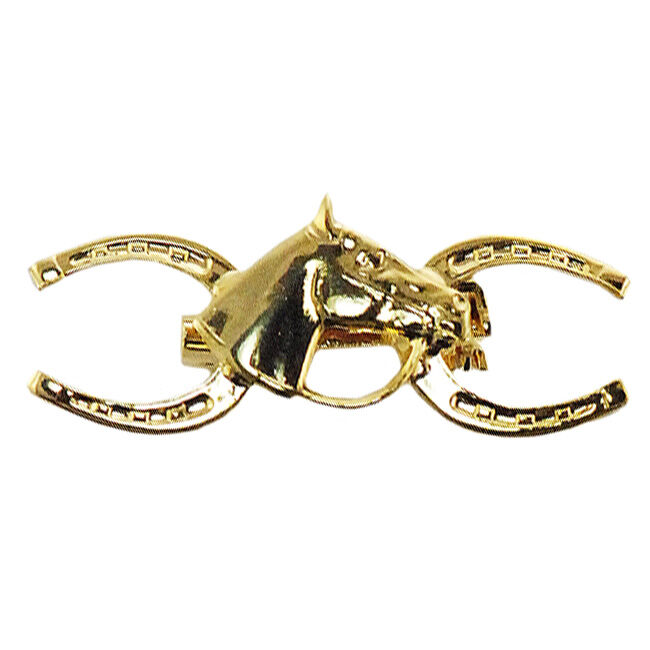 Finishing Touch of Kentucky Stock Pin - Horse Head with Reins & Horseshoes - Gold image number null
