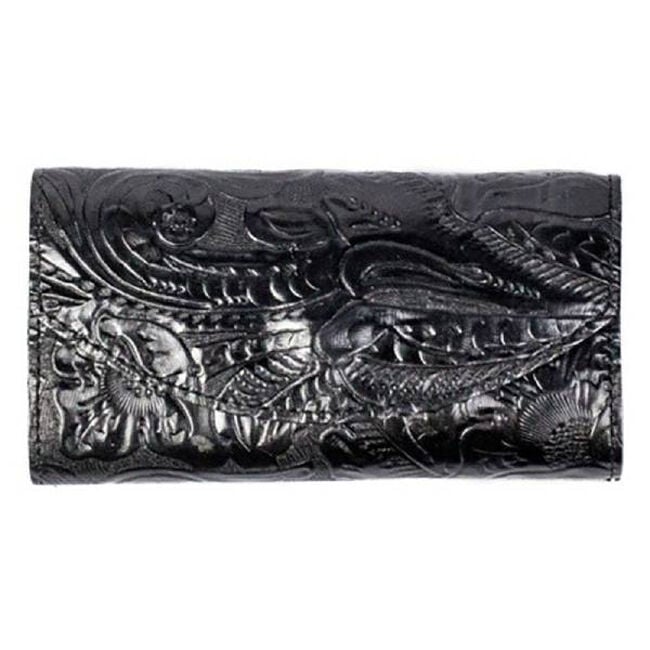 Western Express Ladies' Tooled Leather Organizer Wallet - Black image number null