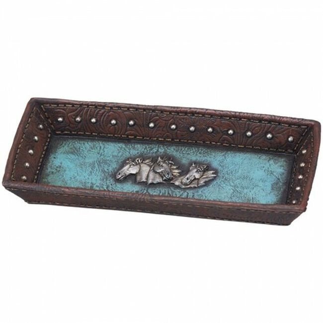 JT International Horse Head & Blue Leather Tray image number null