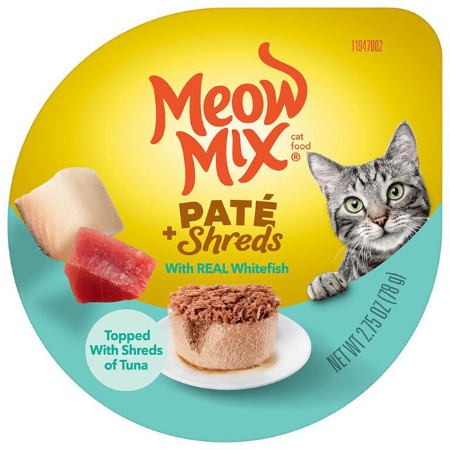 Meow Mix Pate & Shreds Cat Food - Seafood & Poultry Favorites Variety Pack - 12 Count Carton image number null