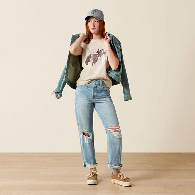 Ariat Girl's Floral Leap T-Shirt - Oatmeal image number null