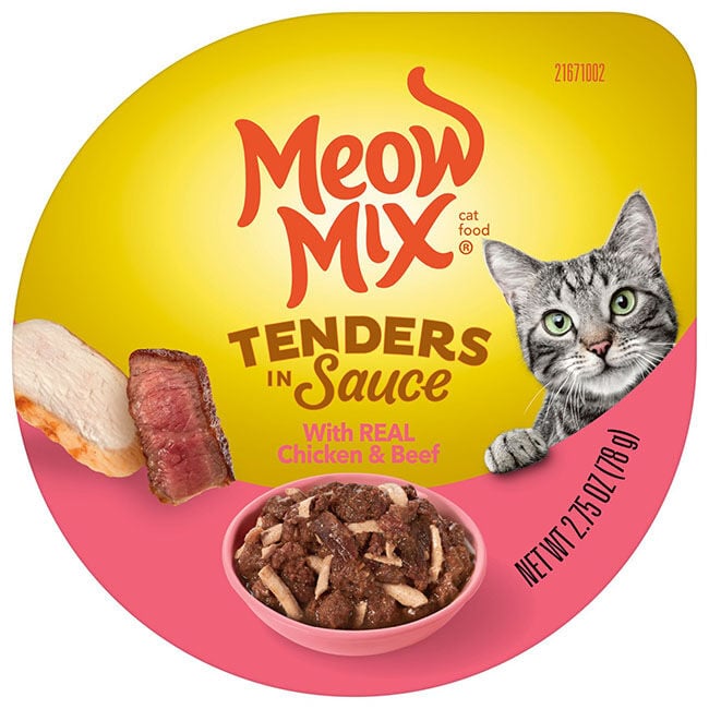 Meow Mix Tenders in Sauce Cat Food - Poultry & Beef Favorites Variety Pack - 24 Count Carton image number null