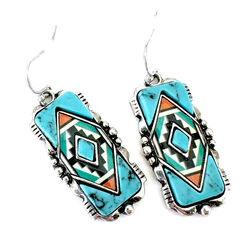 Wyo-Horse Silversmith Turquoise Inlaid Pattern Earrings