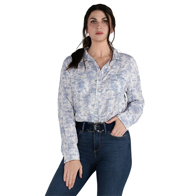 Dapplebay Women's Equestrian Toile Breezy Button Up Top - Moonrise image number null