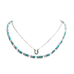 Wyo-Horse Tiny Horseshoe & Layered Bead Strand Necklace - Turquoise
