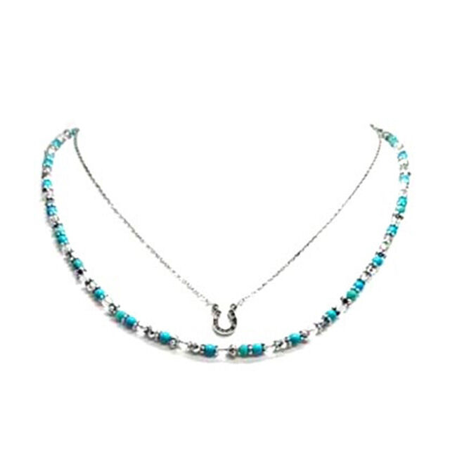 Wyo-Horse Tiny Horseshoe & Layered Bead Strand Necklace - Turquoise image number null