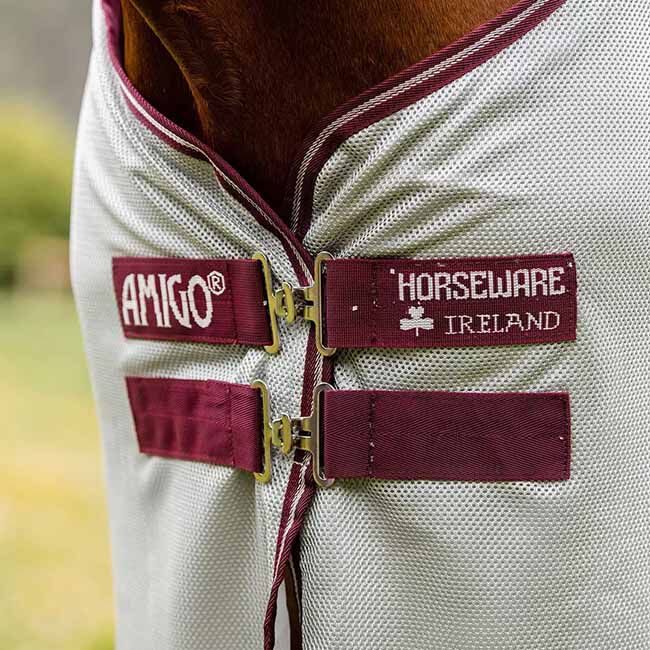 Horseware Amigo Bug Buster Plus Fly Sheet with No-Fly Zone (No Fill) - Silver/Burgundy image number null
