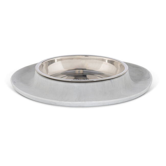 Messy Mutts Silicone Cat Feeder with Stainless Saucer-Shaped Bowl - Marble image number null