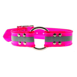 OmniPet SunGlo Reflective Stripe Dog Collar with Center Ring - Pink