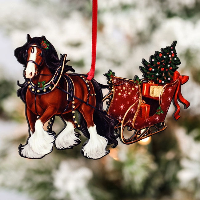 Classy Equine Ornament - Bay Gypsy Horse with Sleigh image number null