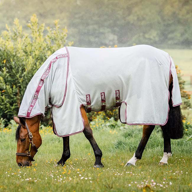 Horseware Amigo Bug Buster Plus Fly Sheet with No-Fly Zone (No Fill) - Silver/Burgundy image number null