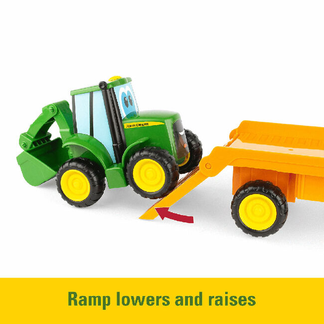 TOMY John Deere Lights & Sounds Farmin' Friends Toy Hauling Set with Truck & Backhoe Tractor image number null
