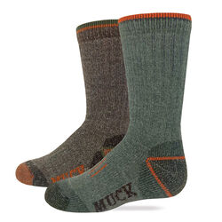 Muck Boot Company Kids' Merino Wool Blend Boot Socks - Olive/Brown - 2 Pairs