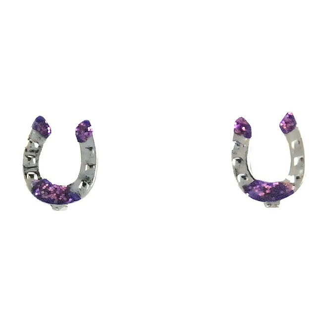 Finishing Touch of Kentucky Horse Shoe Silver and Purple Earrings image number null