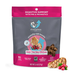 Shameless Pets Crunchy Cat Treats - Digestive Support with Pre & Probiotics - Cran You Say Chicken with Real Chicken & Cranberry