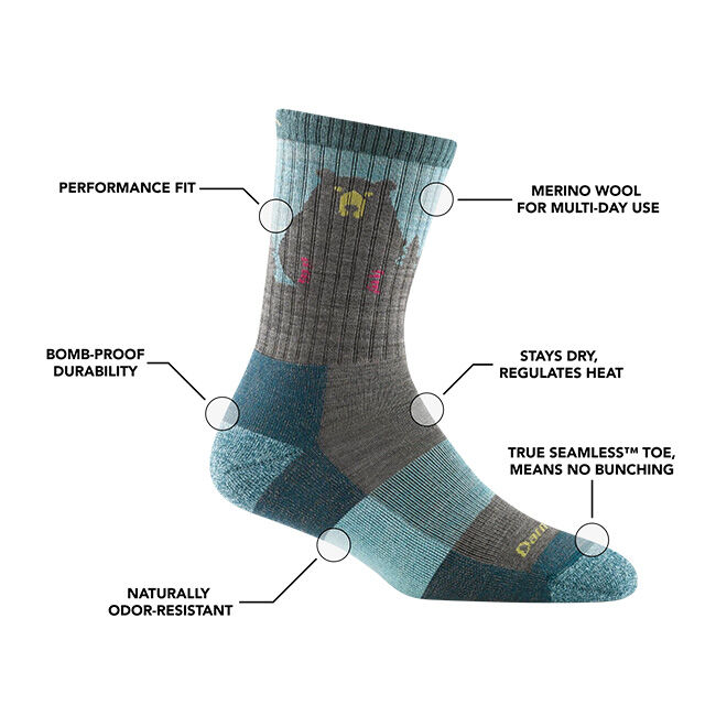 Darn Tough Women's Bear Town Micro Crew Lightweight Hiking Sock - Aqua image number null