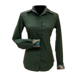 RHC Equestrian Women's Microfiber Button Down Show Shirt with Contrast Trim - Olive