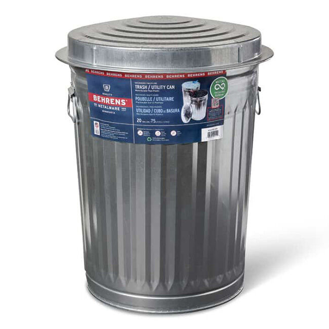 Behren's 20-Gallon Galvanized Steel Garbage Can with Lid image number null