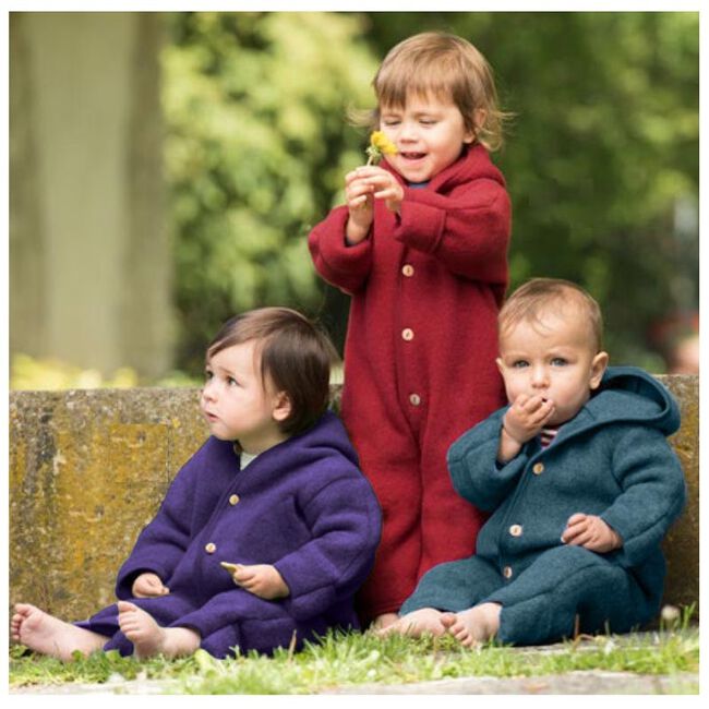 Engel Baby 100% Merino Wool Fleece Hooded Suit with Wooden Buttons - Jasper Melange image number null