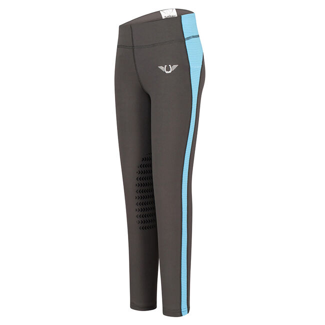 TuffRider Kids' Ventilated Schooling Tight - Charcoal/Neon Blue image number null