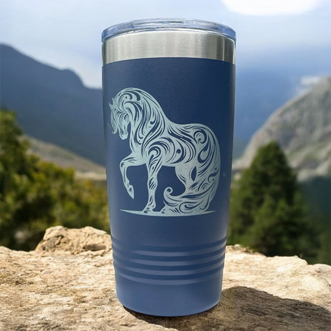 The Krafty Equestrian Insulated Travel Mug - Horse Design - Navy image number null